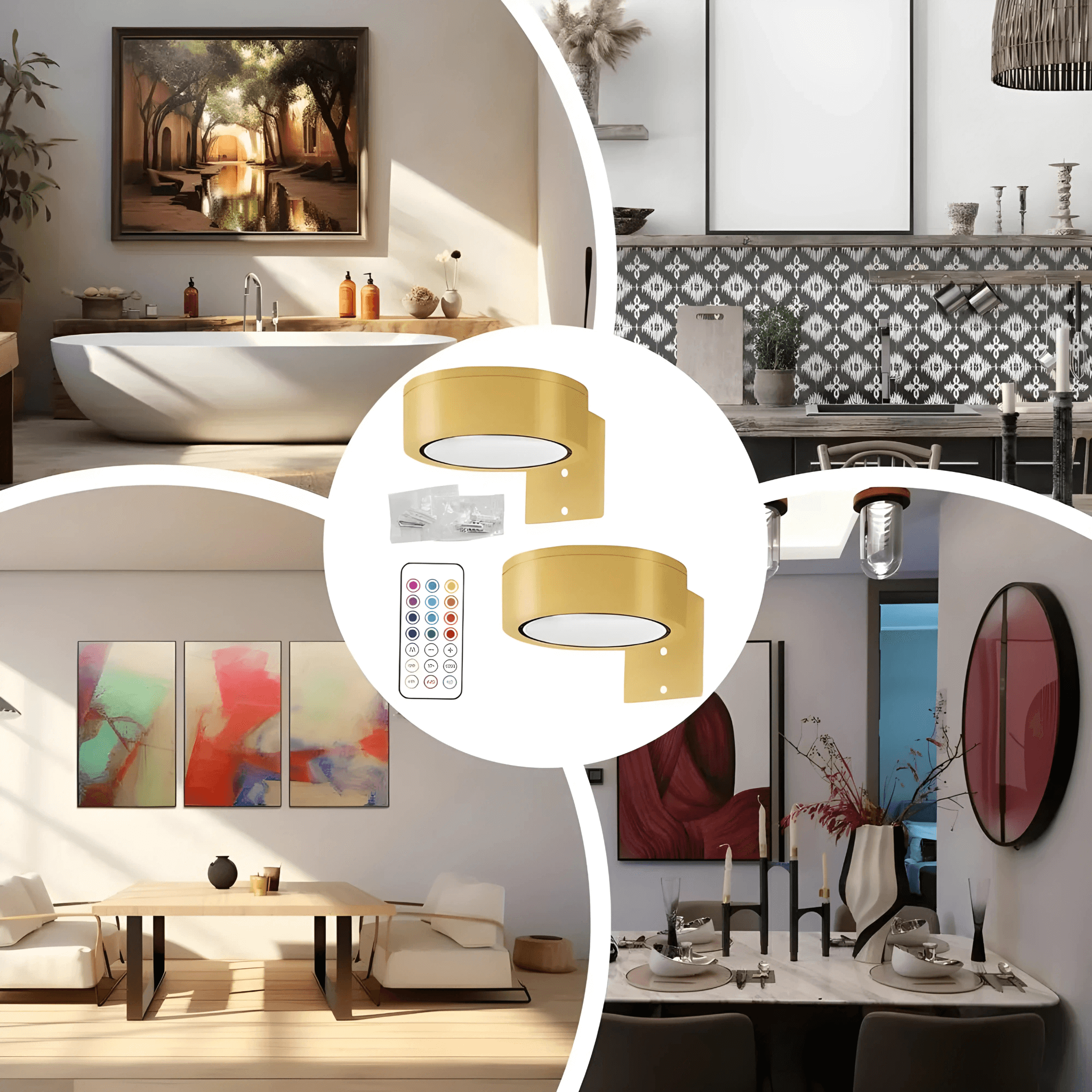 LINA – 2-pack LED Vägglampor i Svart & Guld med 13 Färglägen, Magnetfäste & Fjärrkontroll