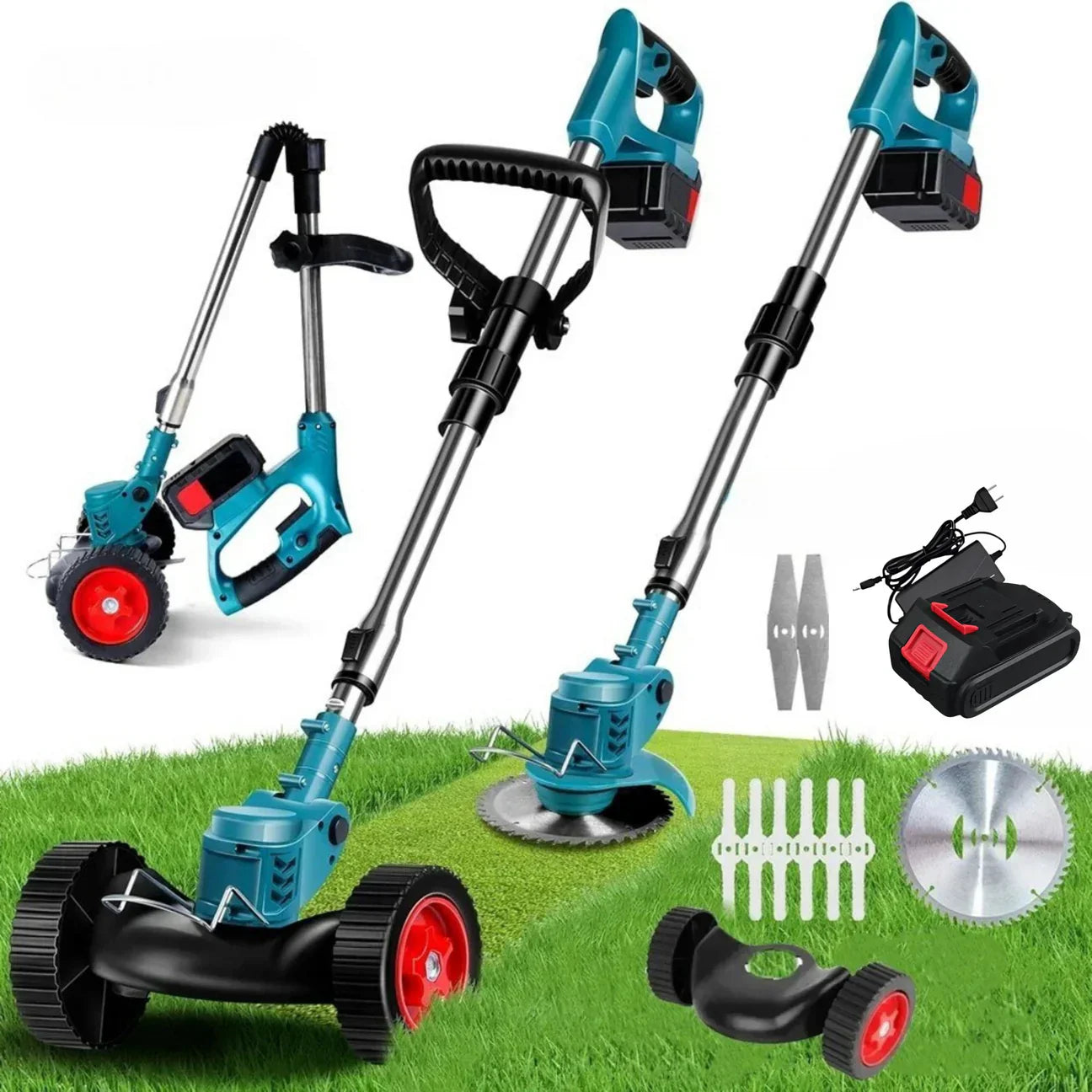 Trådlös & Hopfällbar Grästrimmer 36V – Justerbar Höjd, Hjul & 3 Bladtyper-trimmer-VaruZ-Hemnix