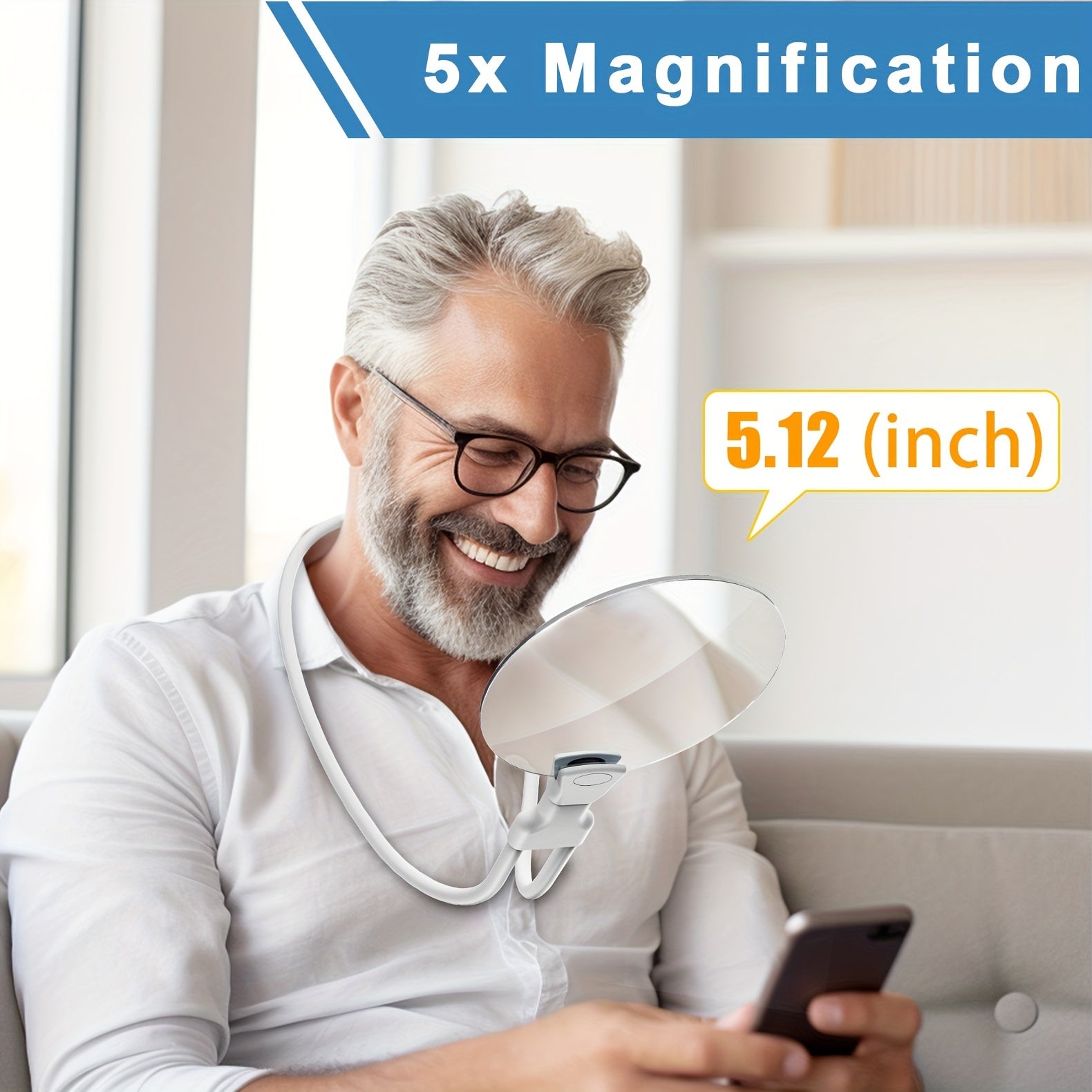 5X förstoringsglas Pro – Handsfree justerbar nackförstorare för äldre och synskadade – Perfekt för läsning, sömnad, hantverk och inspektion