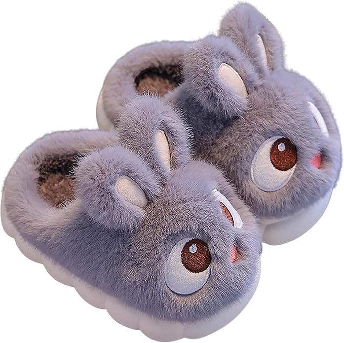 Fluffiga kanintofflor för barn Grå
