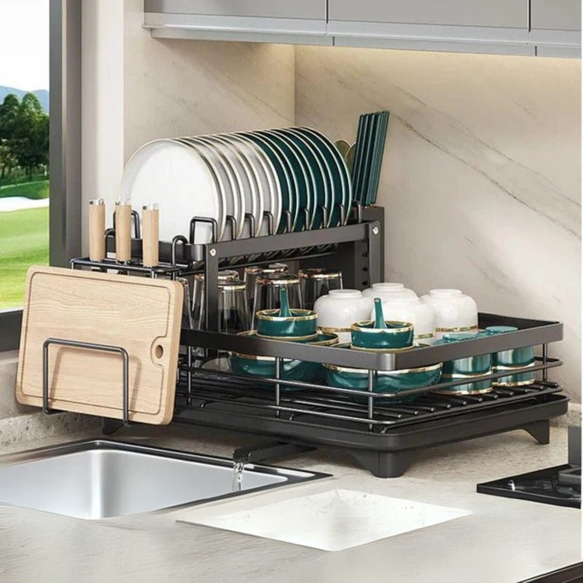 AeroFlow Stainless Steel Dish Drainer - Space-Saving Kitchen Organizer