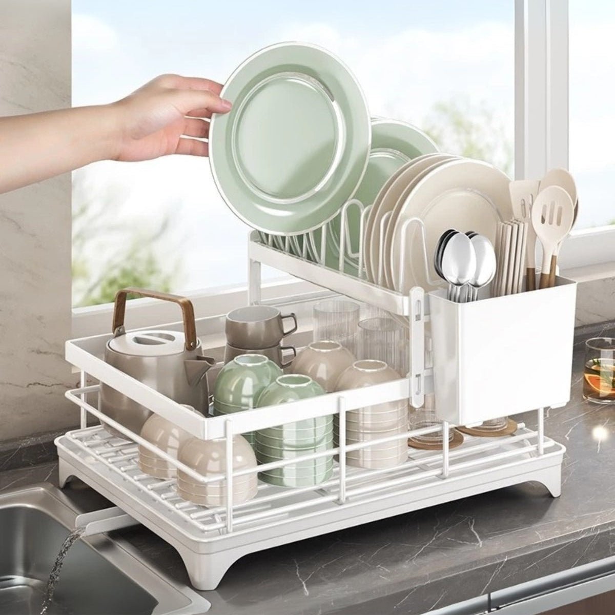 AeroFlow Stainless Steel Dish Drainer - Space-Saving Kitchen Organizer