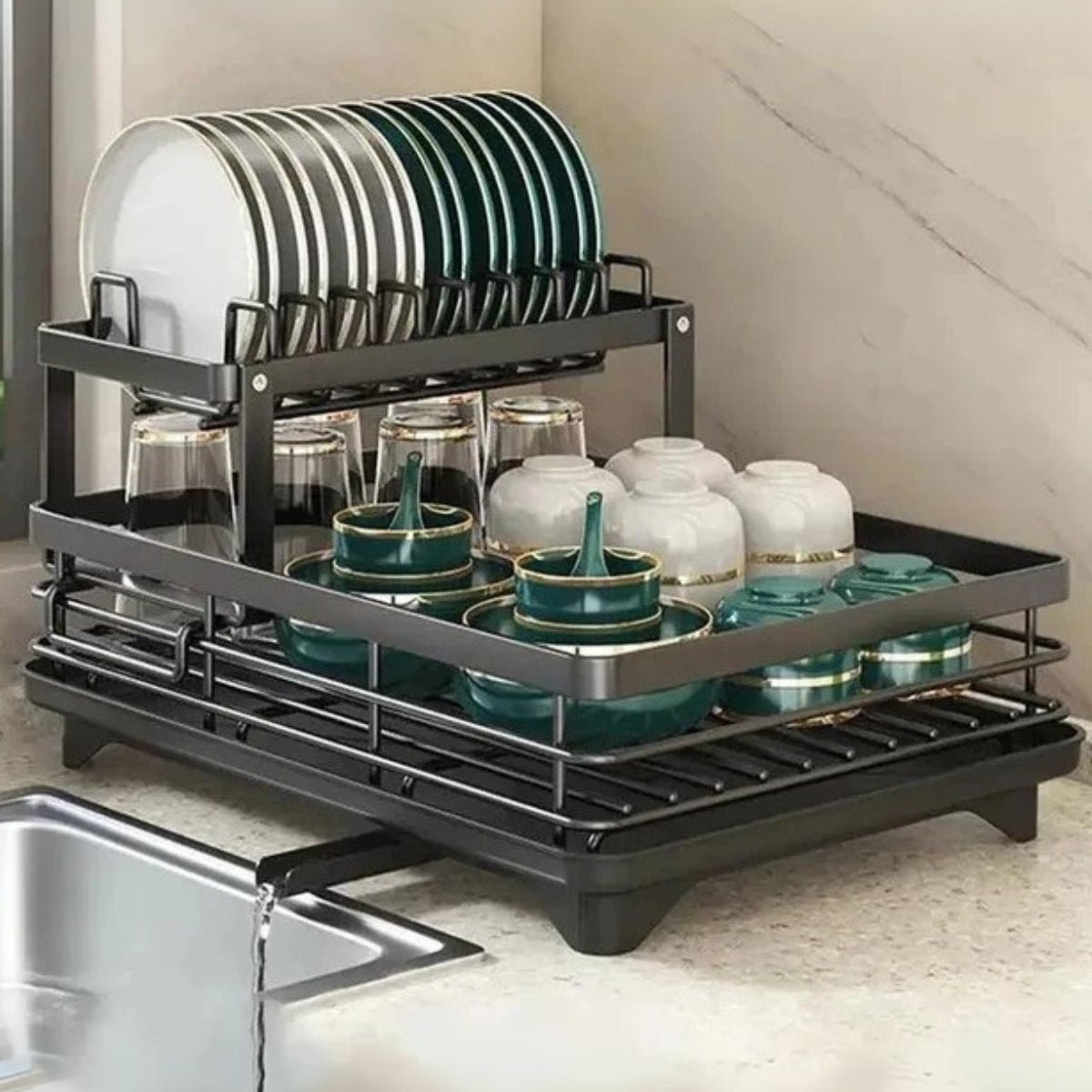 AeroFlow Stainless Steel Dish Drainer - Space-Saving Kitchen Organizer