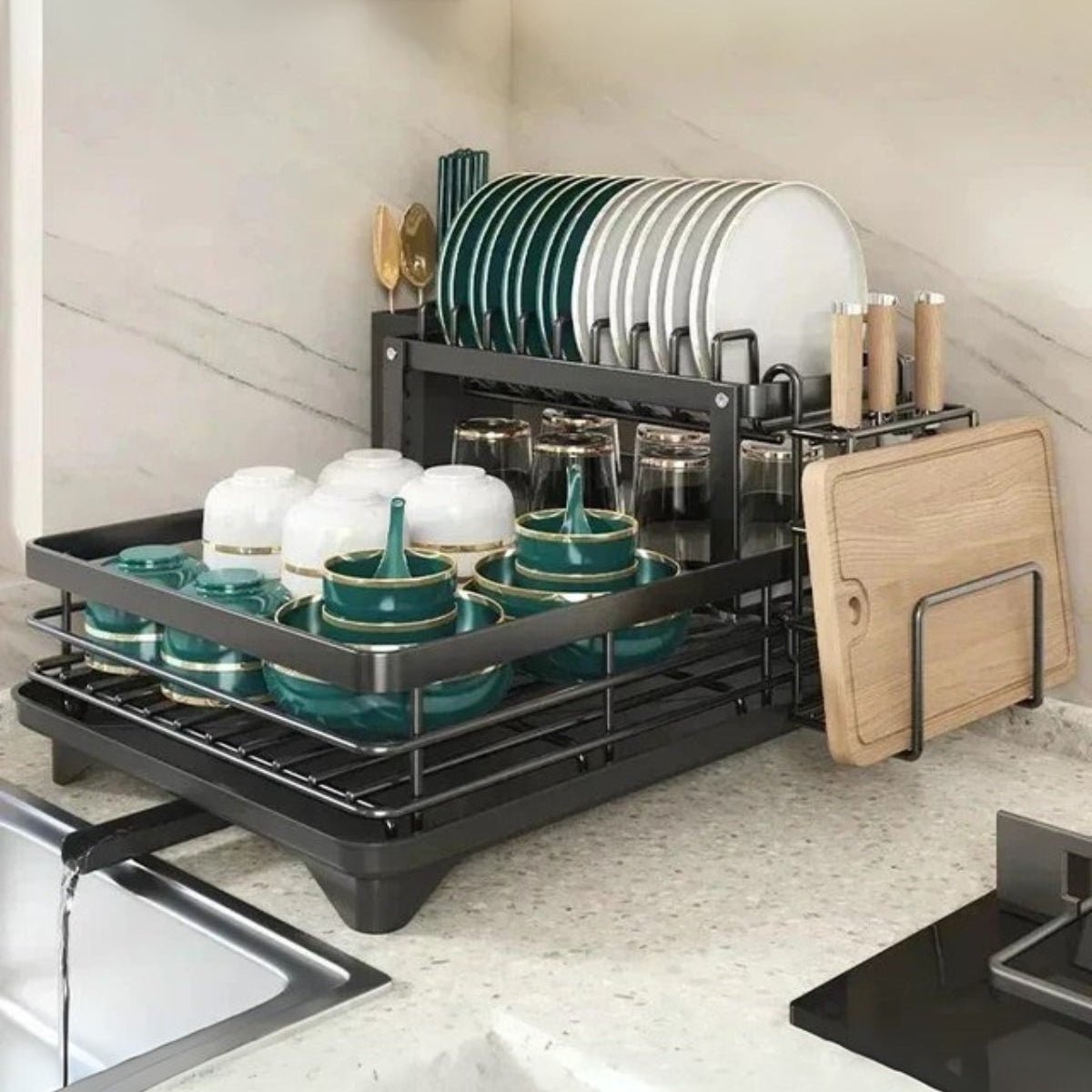 AeroFlow Stainless Steel Dish Drainer - Space-Saving Kitchen Organizer