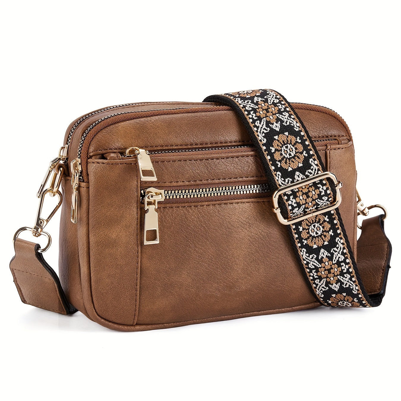 "Elegant boho crossbody-väska i PU-läder för damer, justerbar rem, djurvänlig med vintage och modern look."