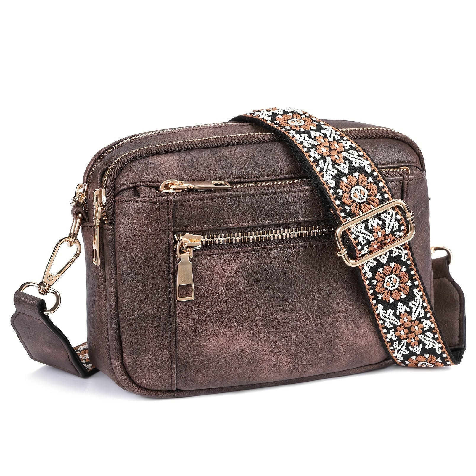 "Elegant boho crossbody-väska i PU-läder för damer, justerbar rem, djurvänlig med vintage och modern look."