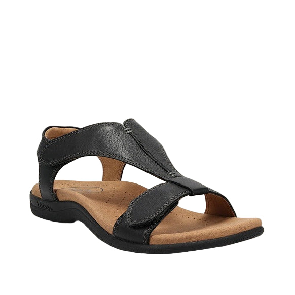 "Kvinnors svarta ortopediska sandaler: vintage stil, syntetiska, antiskid, med justerbar rem och komfortsula."