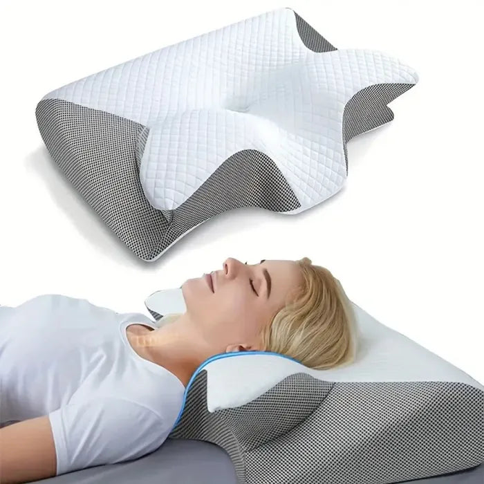 "Ergonomiskt formad ortopedisk nackkudde med lyxigt täcke för ultimat huvud- och nackstöd, perfekt för hem och resa."