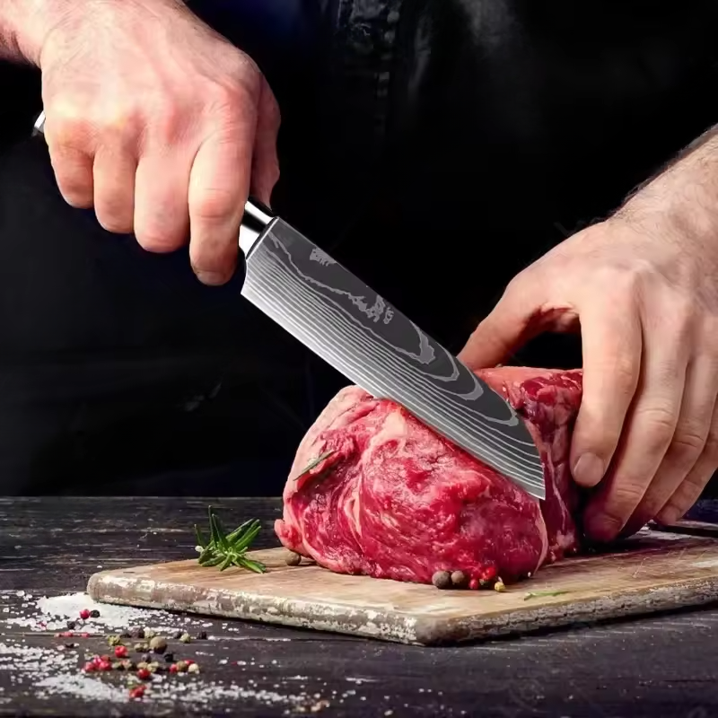 Knivset 6-pack – Premium köksknivar i rostfritt stål med Damascus-inspirerad design
