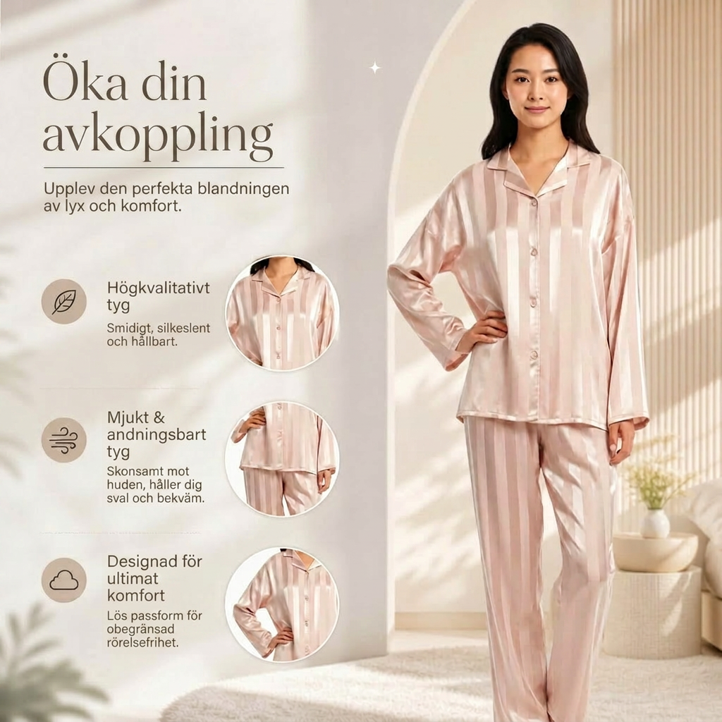 Pyjamas för dam | Pyjamasset med knäppning | Satin lounge set | Sidenro