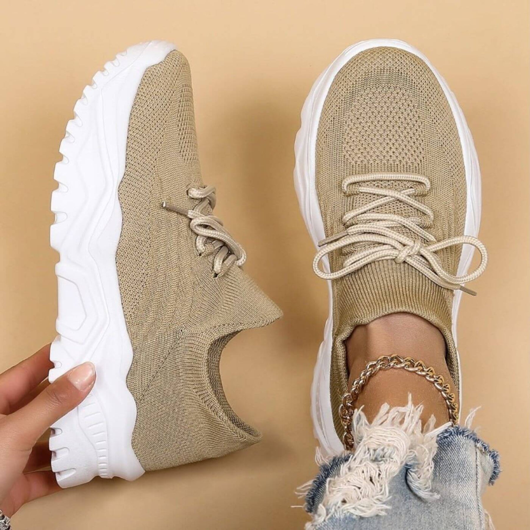 Lätta Stickade Sneakers Dam – Andningsbara Halkfria Vardagsskor
