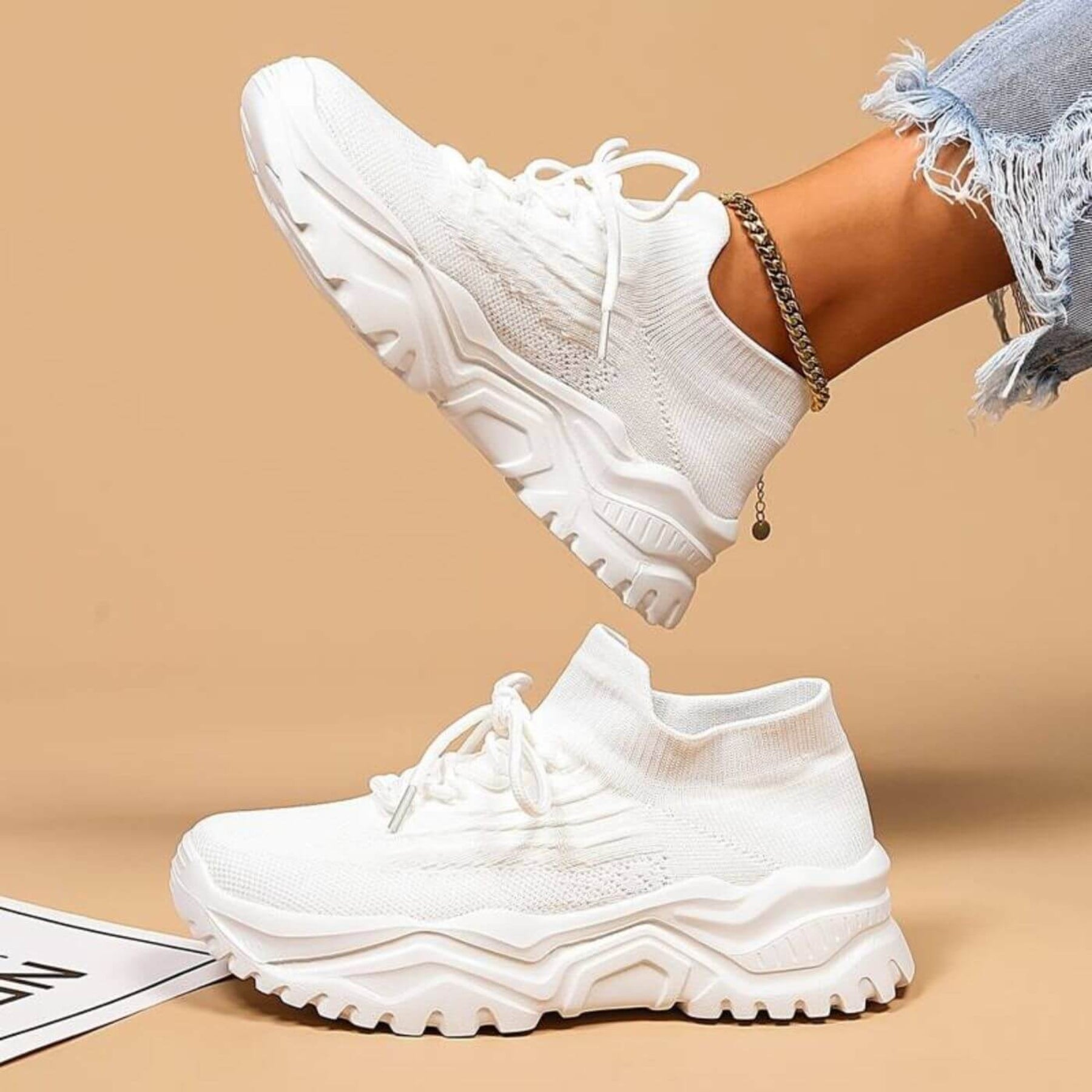 Lätta Stickade Sneakers Dam – Andningsbara Halkfria Vardagsskor