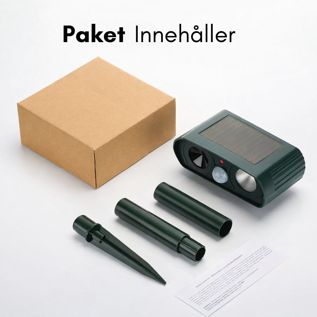 Ultraljudsskrämmare för djur | Solcellsdriven skadedjursavskräckare | Med rörelsesensor för trädgård | Solsköld