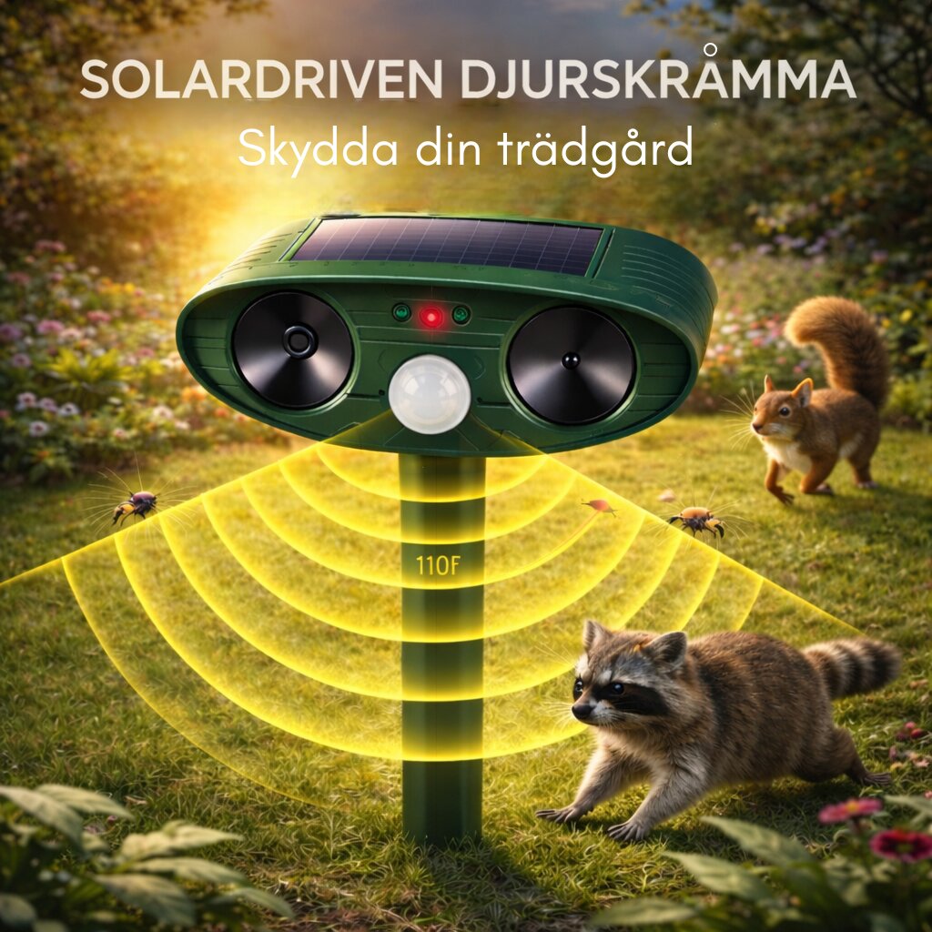 Ultraljudsskrämmare för djur | Solcellsdriven skadedjursavskräckare | Med rörelsesensor för trädgård | Solsköld